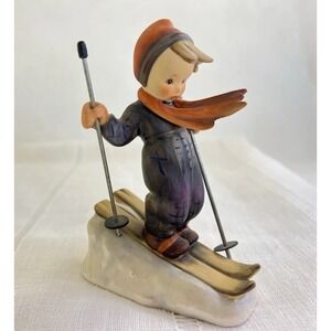Goebel Hummel Ski-Heil #59 TMK-5 Skier Figurine W Germany Metal Skis Vintage